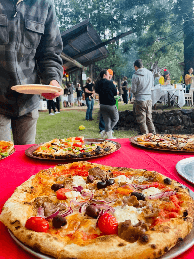Woodfired pizza catering at a birthday party